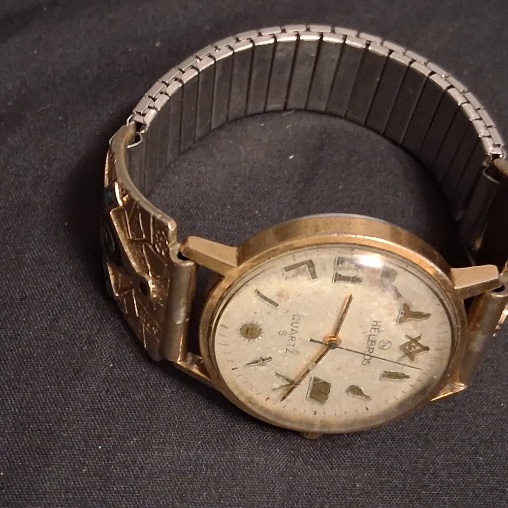 Helbros Gold Masonic Quartz Watch